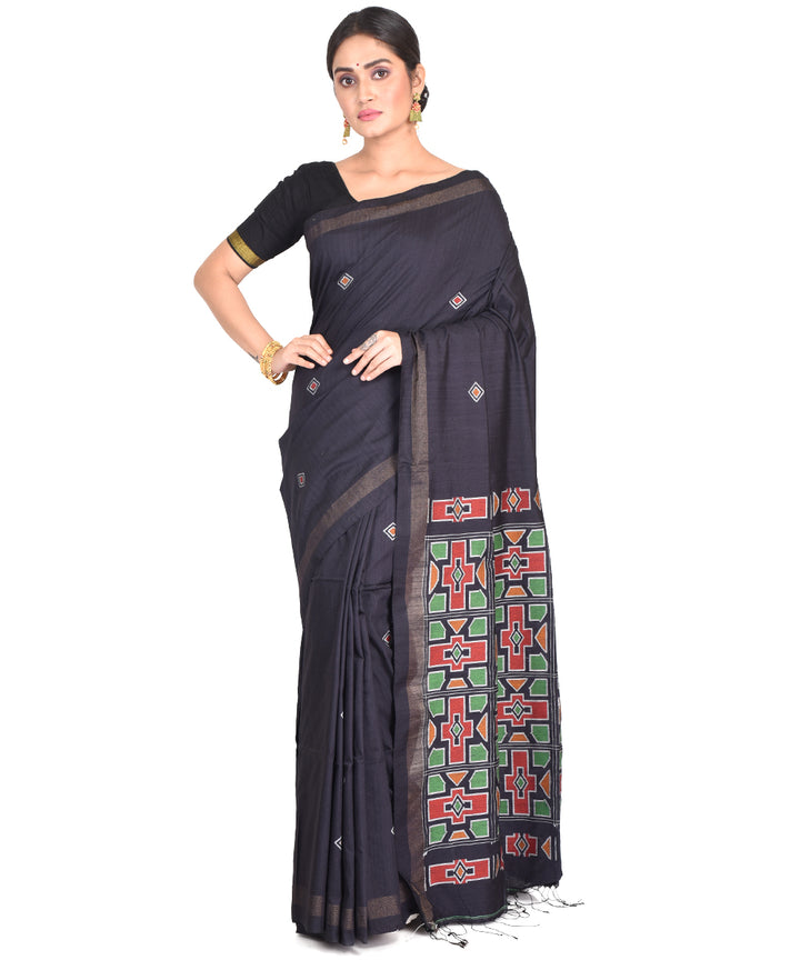 Black handwoven bengal silk jamdani sari
