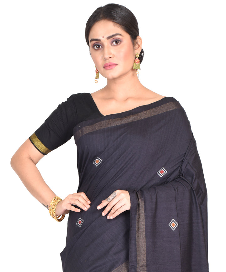 Black handwoven bengal silk jamdani sari
