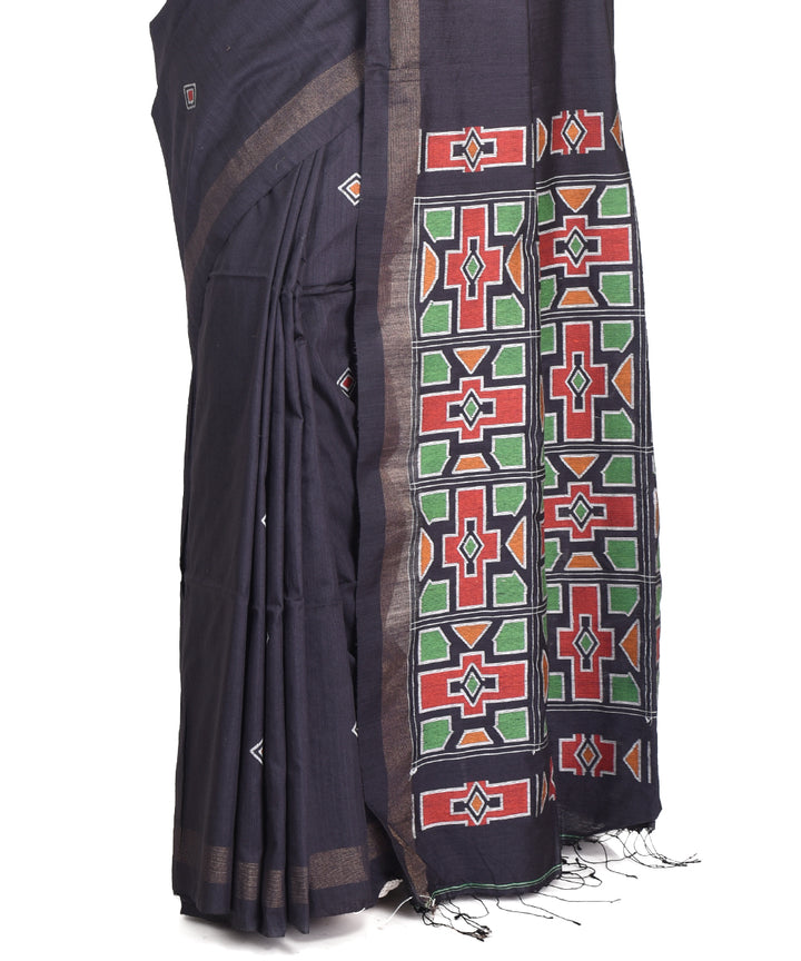 Black handwoven bengal silk jamdani sari