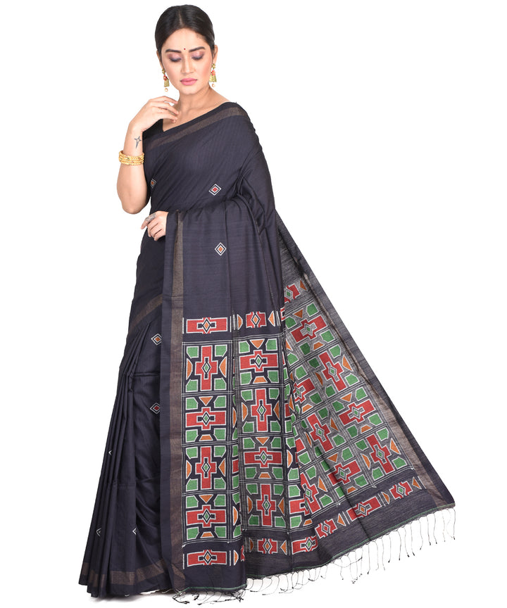 Black handwoven bengal silk jamdani sari