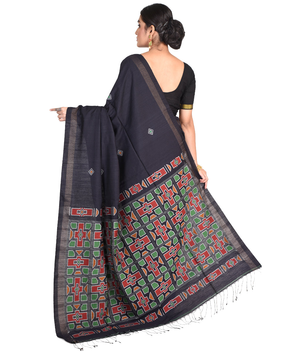 Black handwoven bengal silk jamdani sari