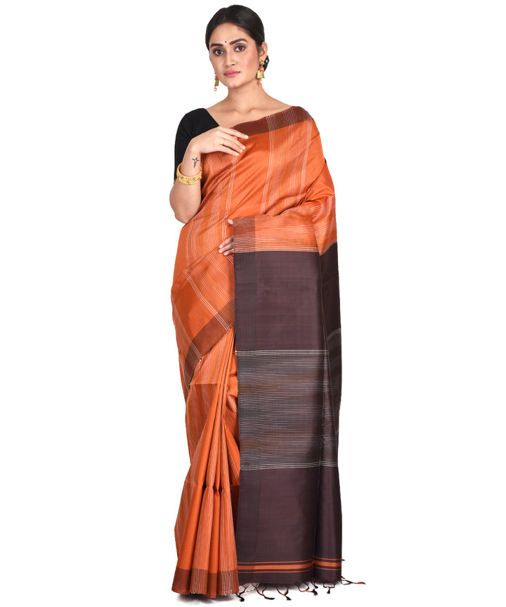 Orange rust handwoven silk bengal sari