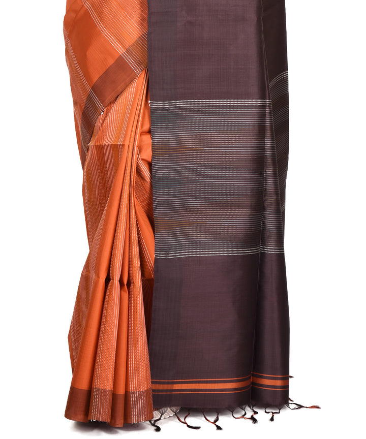 Orange rust handwoven silk bengal sari