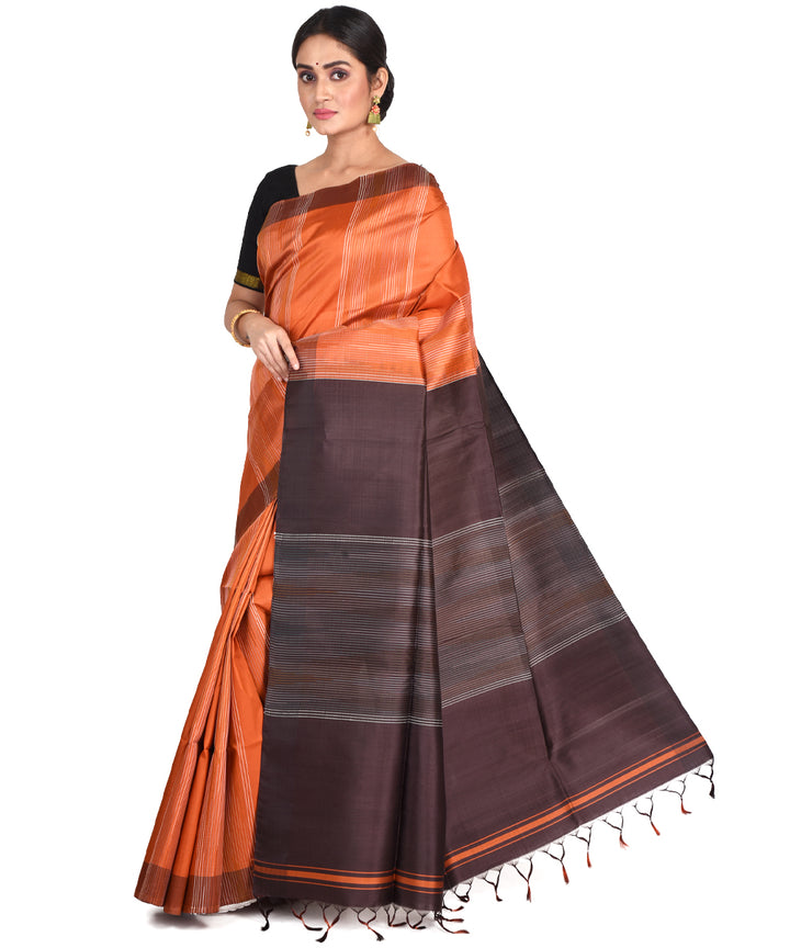 Orange rust handwoven silk bengal sari