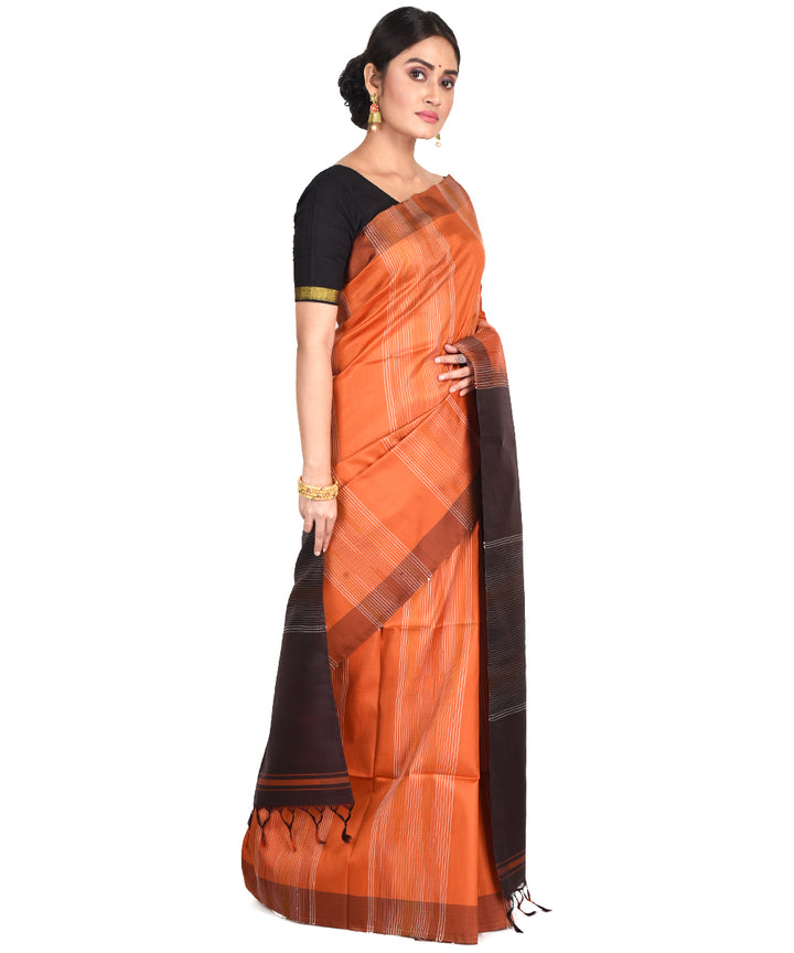Orange rust handwoven silk bengal sari