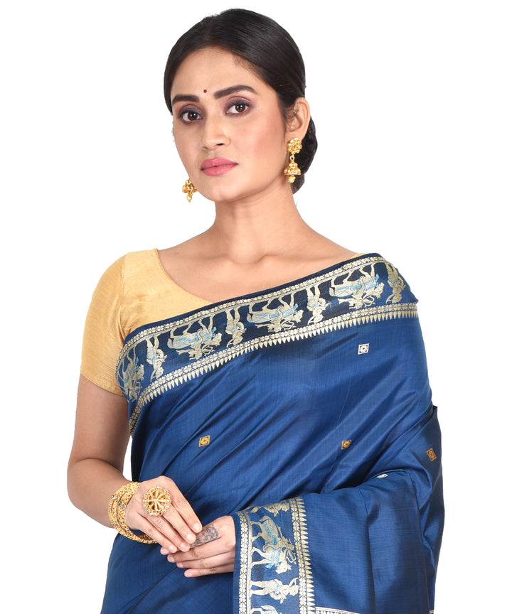 Navy blue handwoven silk bengal sari