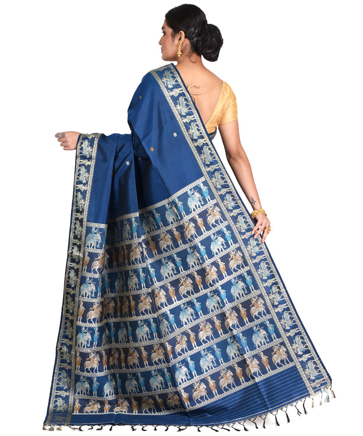 Navy blue handwoven silk bengal sari