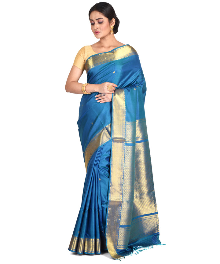 Navy blue handloom silk bengal sari