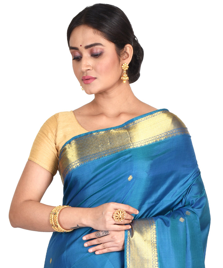 Navy blue handloom silk bengal sari