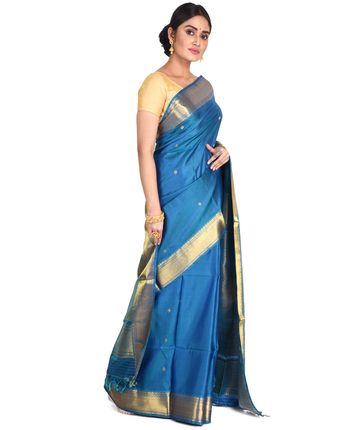 Navy blue handloom silk bengal sari