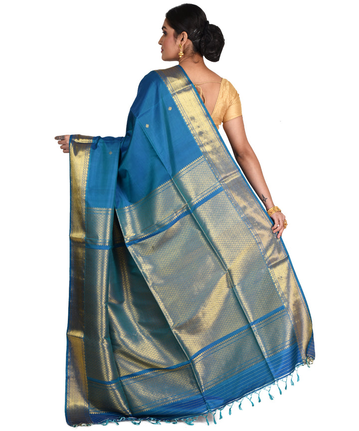 Navy blue handloom silk bengal sari