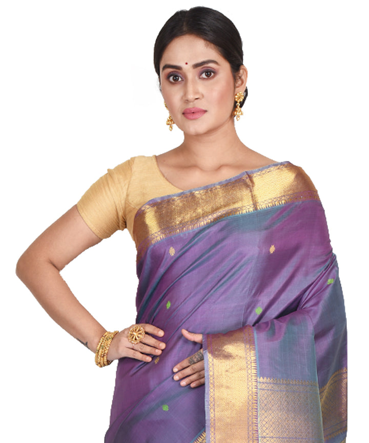 Double shaded mauve handwoven silk bengal sari