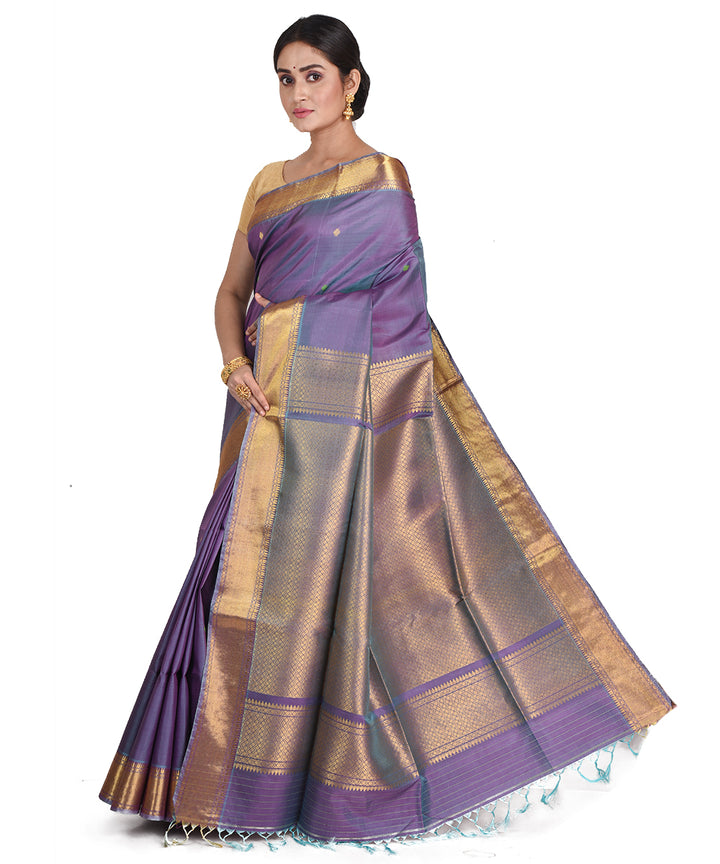 Double shaded mauve handwoven silk bengal sari