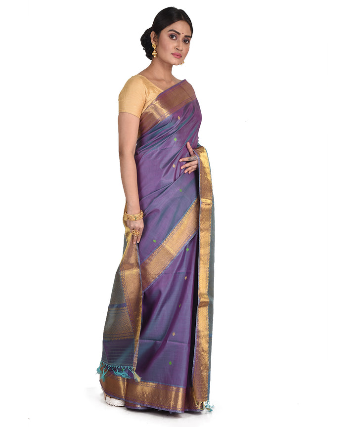Double shaded mauve handwoven silk bengal sari