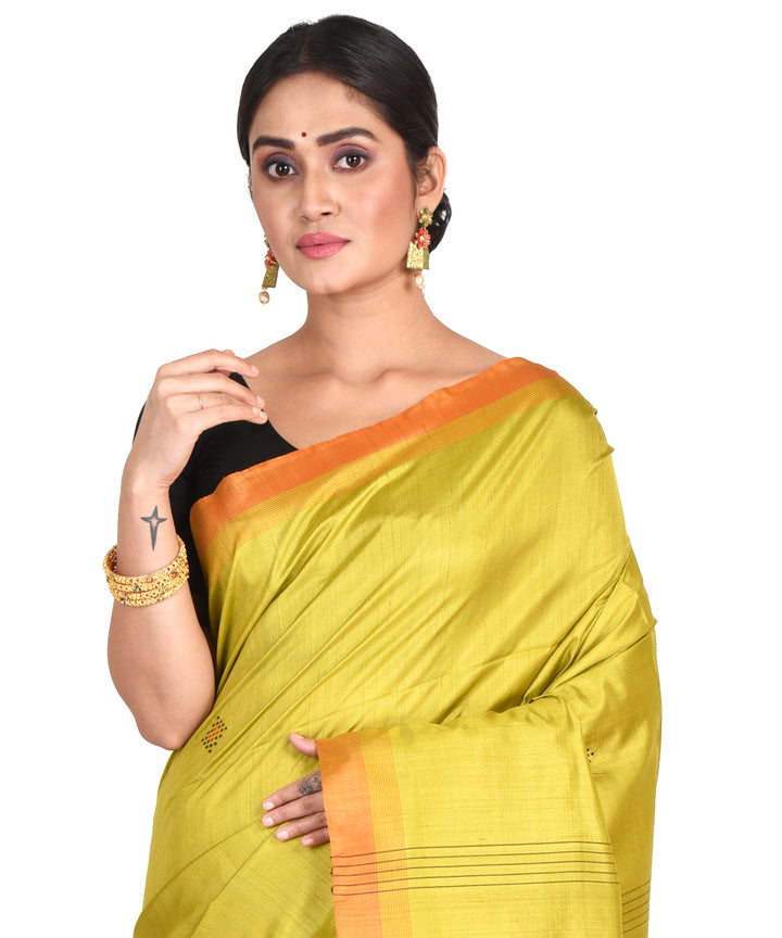 Lime yellow green handwoven tussar silk bengal sari