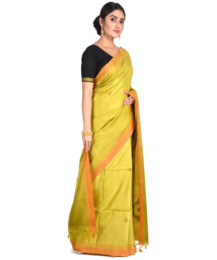 Lime yellow green handwoven tussar silk bengal sari