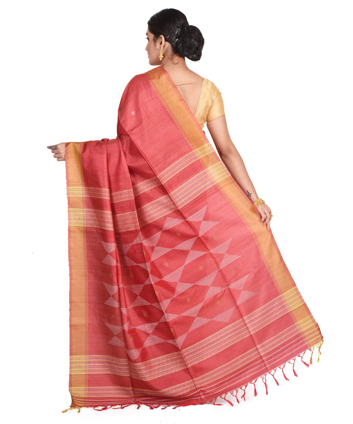Red orange handwoven tussar silk bengal sari