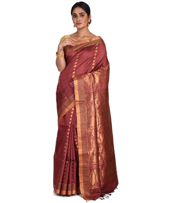 Brown handwoven tussar silk bengal sari