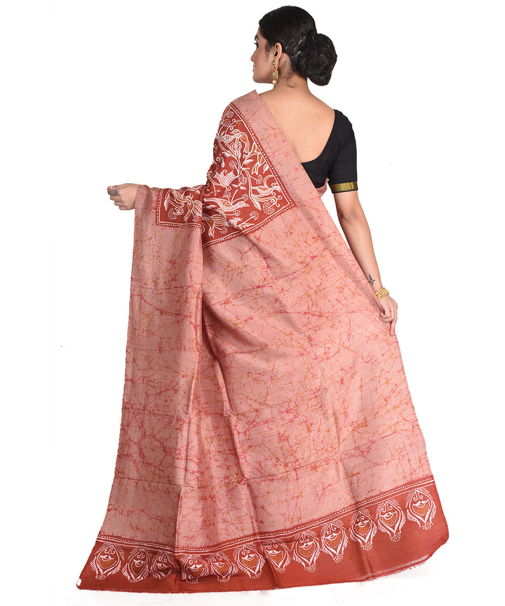 Brown batik tie dyed silk bengal sari