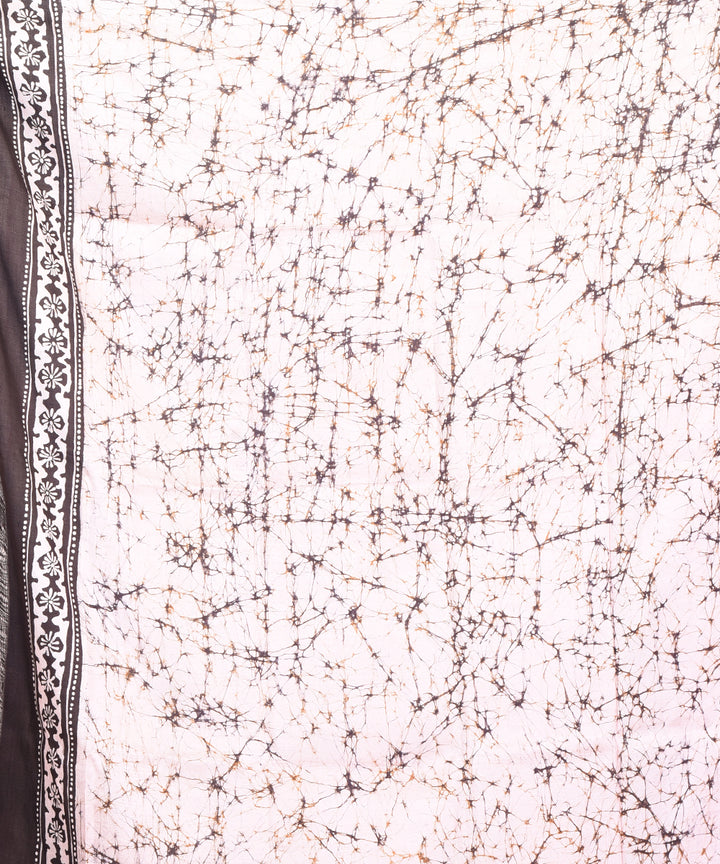 Beige black batik tie dyed silk bengal sari