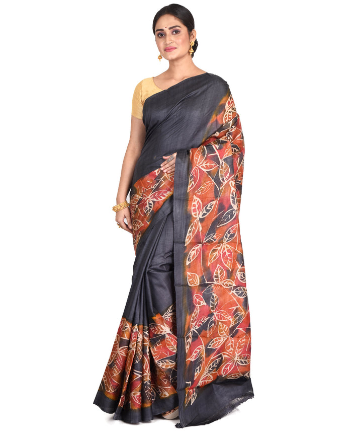 Multicolor chocolate batik tie dyed silk bengal sari