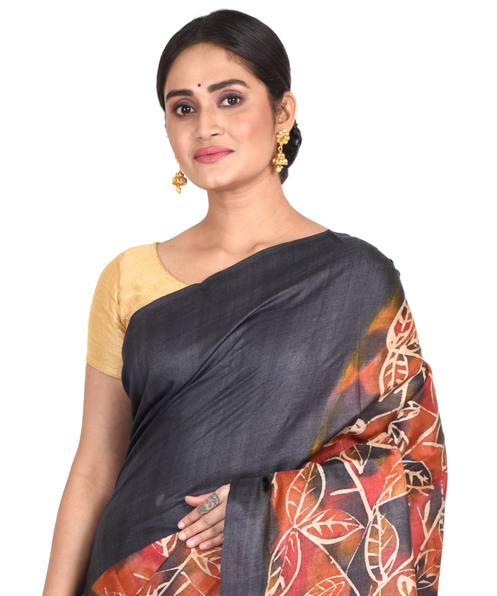 Multicolor chocolate batik tie dyed silk bengal sari