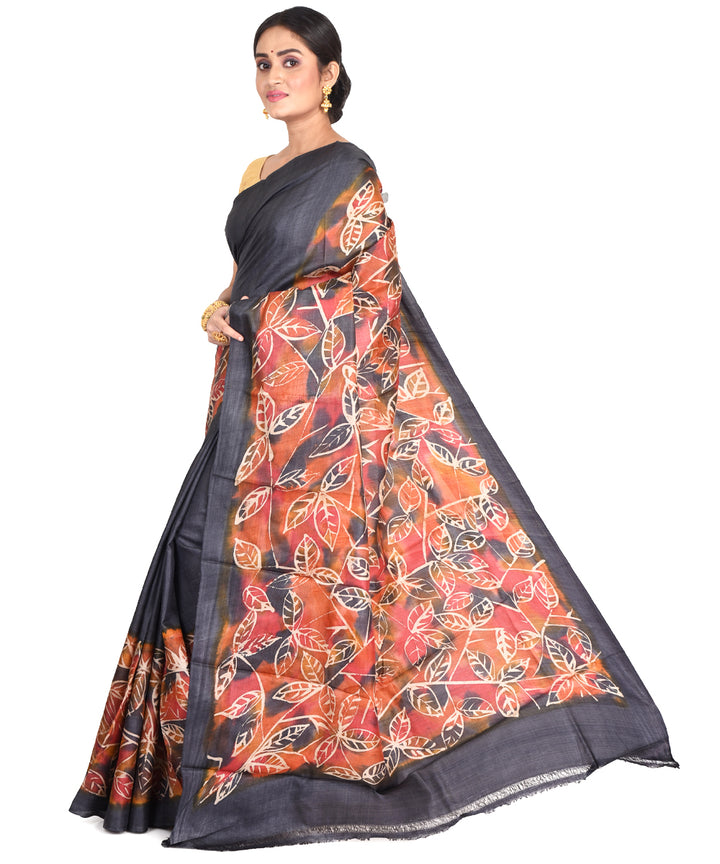 Multicolor chocolate batik tie dyed silk bengal sari
