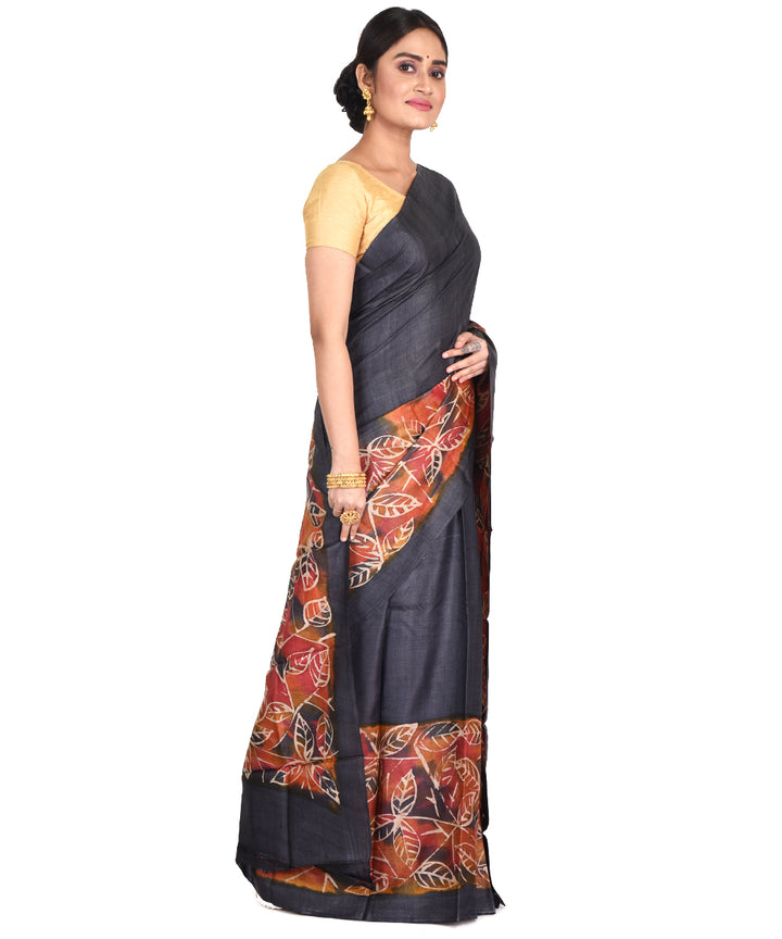 Multicolor chocolate batik tie dyed silk bengal sari