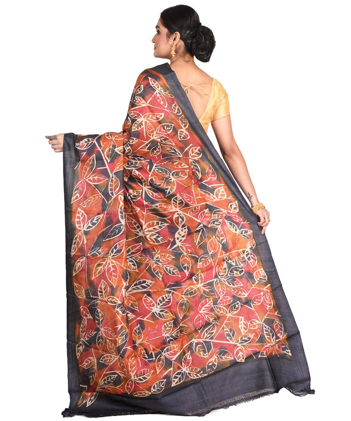 Multicolor chocolate batik tie dyed silk bengal sari