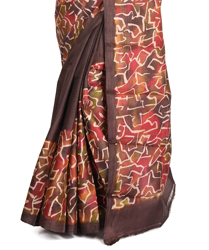 Black multicolor batik tie dyed silk bengal sari