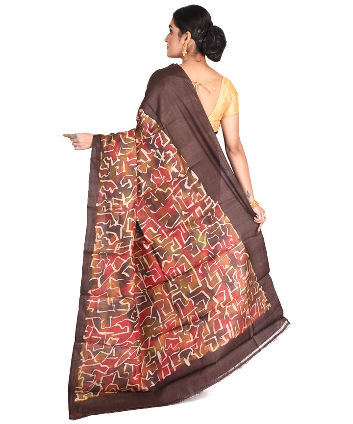 Black multicolor batik tie dyed silk bengal sari
