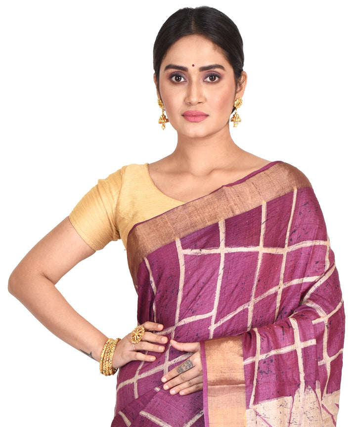 Magenta batik tie dyed silk bengal sari