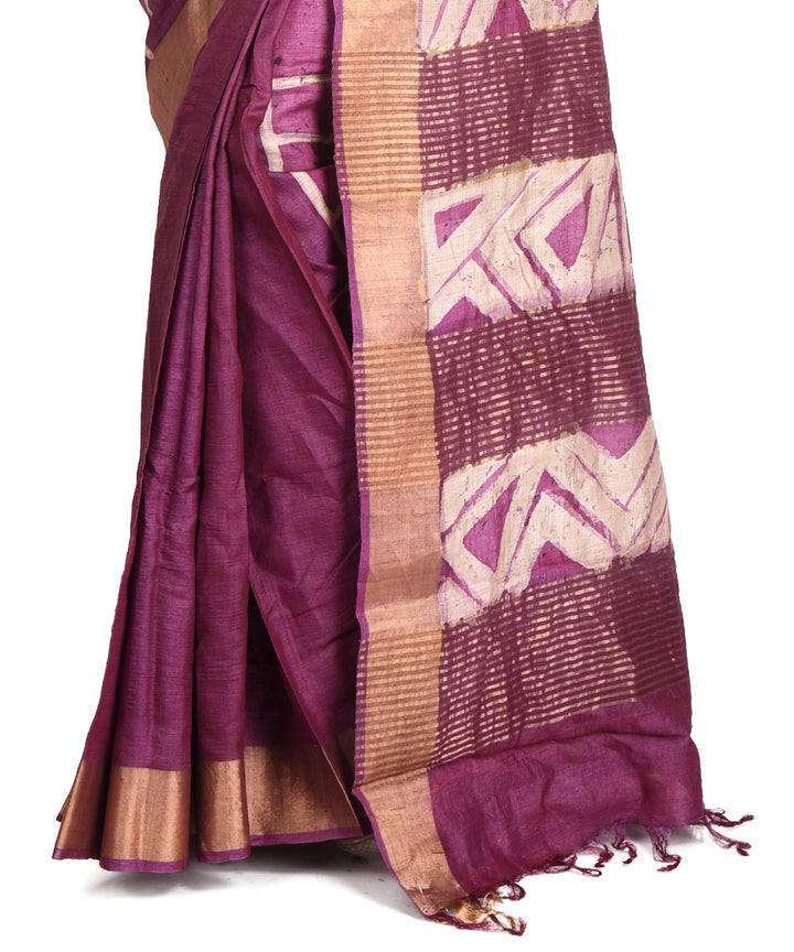 Magenta batik tie dyed silk bengal sari