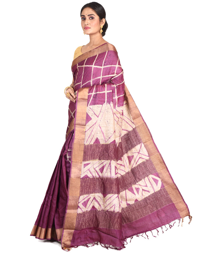 Magenta batik tie dyed silk bengal sari