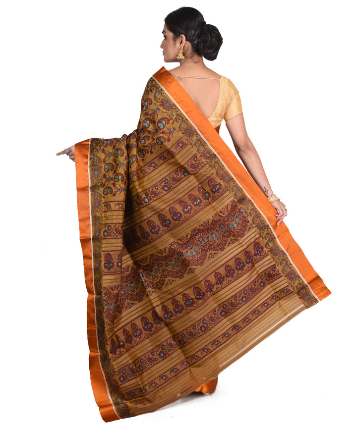 Mustard brown handwoven silk garad bengal sari