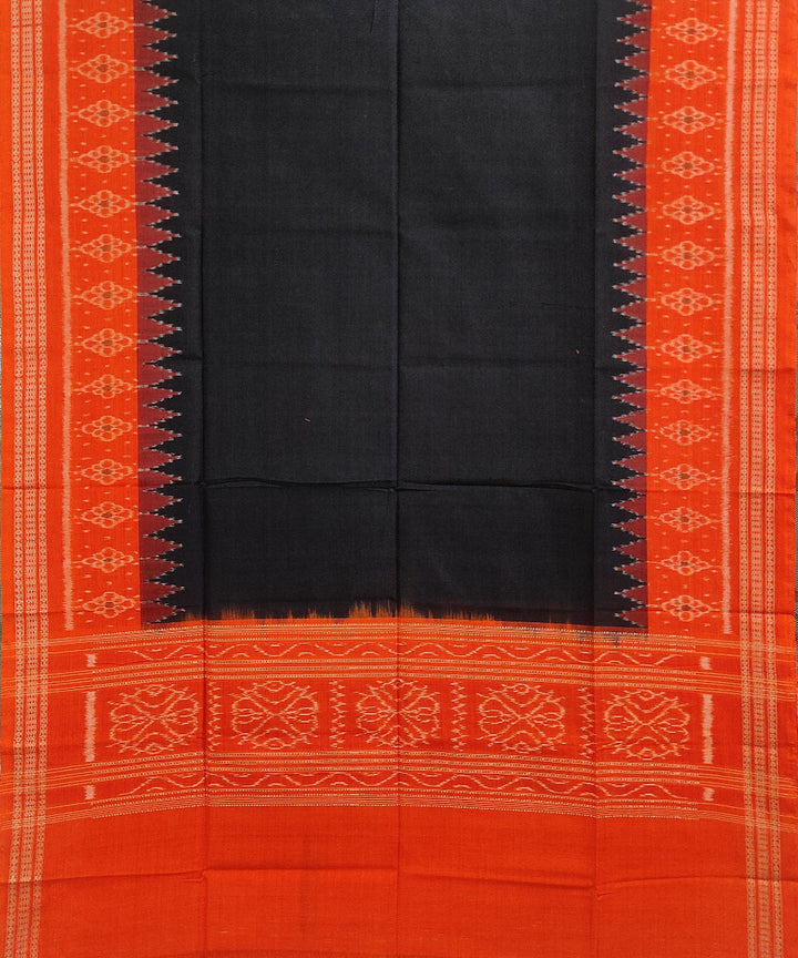 Black and rust orange handwoven cotton sambalpuri dupatta