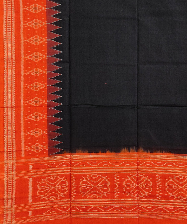 Black and rust orange handwoven cotton sambalpuri dupatta