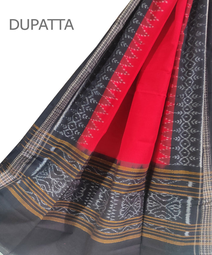 Red and black handloom cotton sambalpuri dupatta