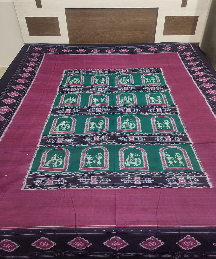 Dark green maroon handloom sambalpuri cotton bedsheet