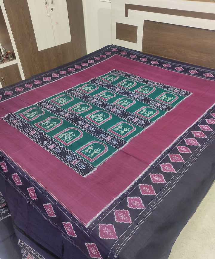 Dark green maroon handloom sambalpuri cotton bedsheet