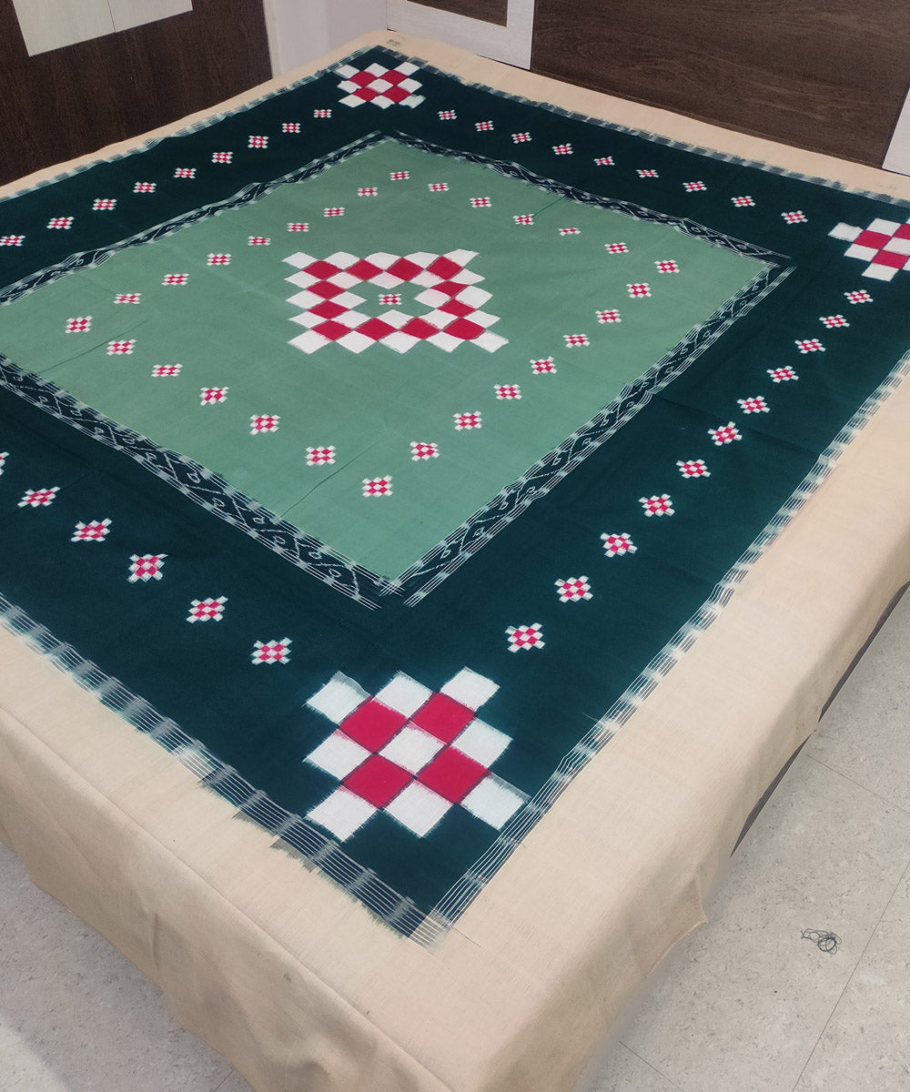 Light and deep green handloom sambalpuri cotton bedsheet