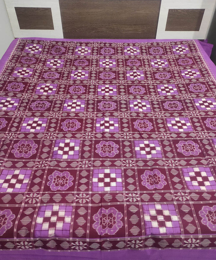 Purple, maroon and white handloom sambalpuri cotton bedsheet