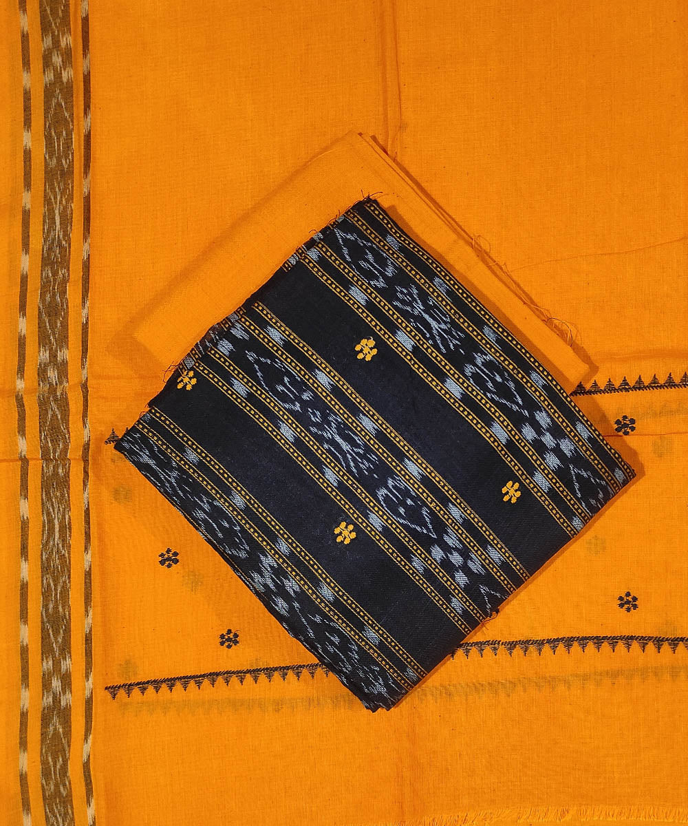 3pc Black yellow handwoven cotton sambalpuri ikat dress material   GoSwadeshi