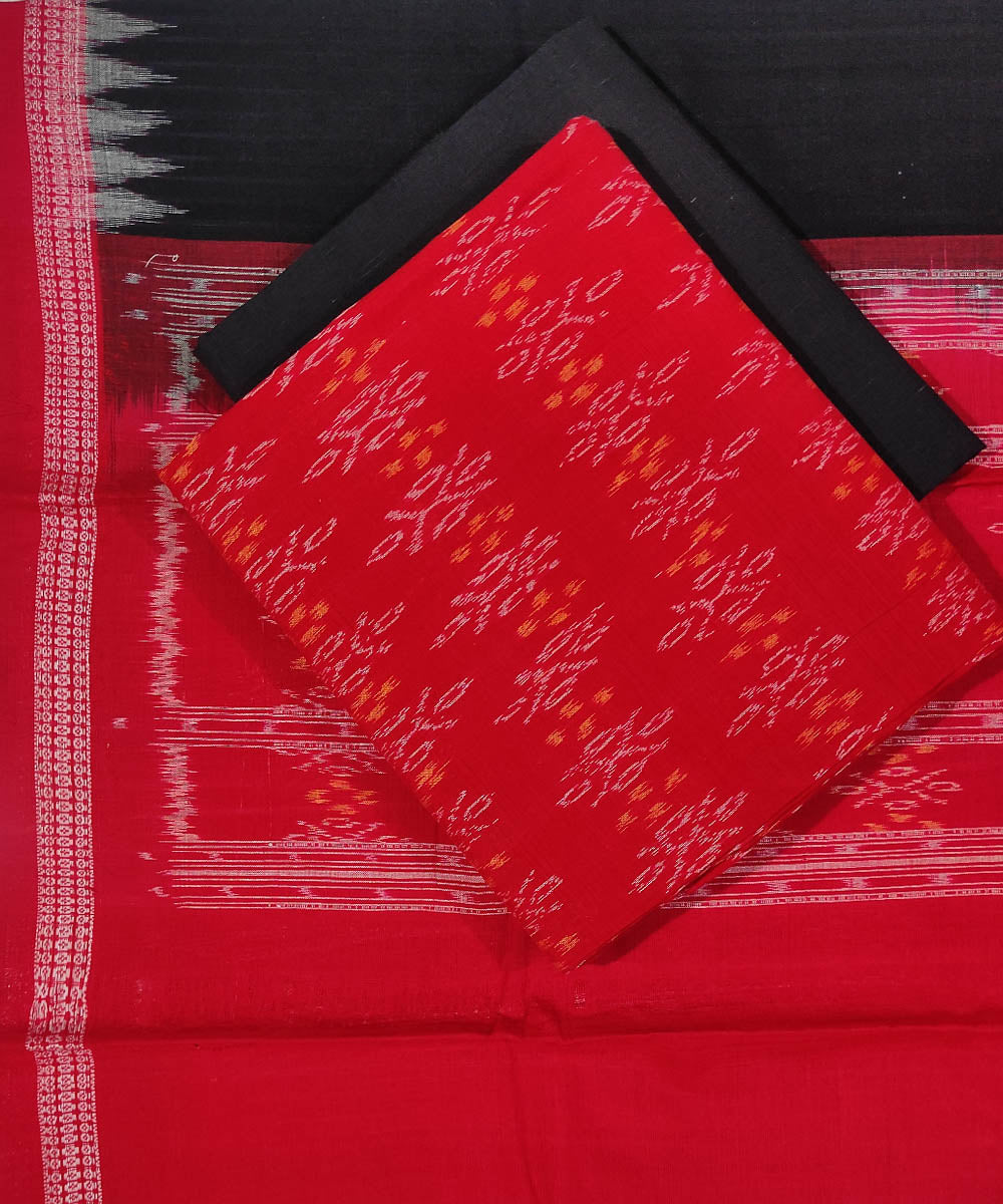 3pc Red black handwoven sambalpuri ikat cotton dress material – GoSwadeshi