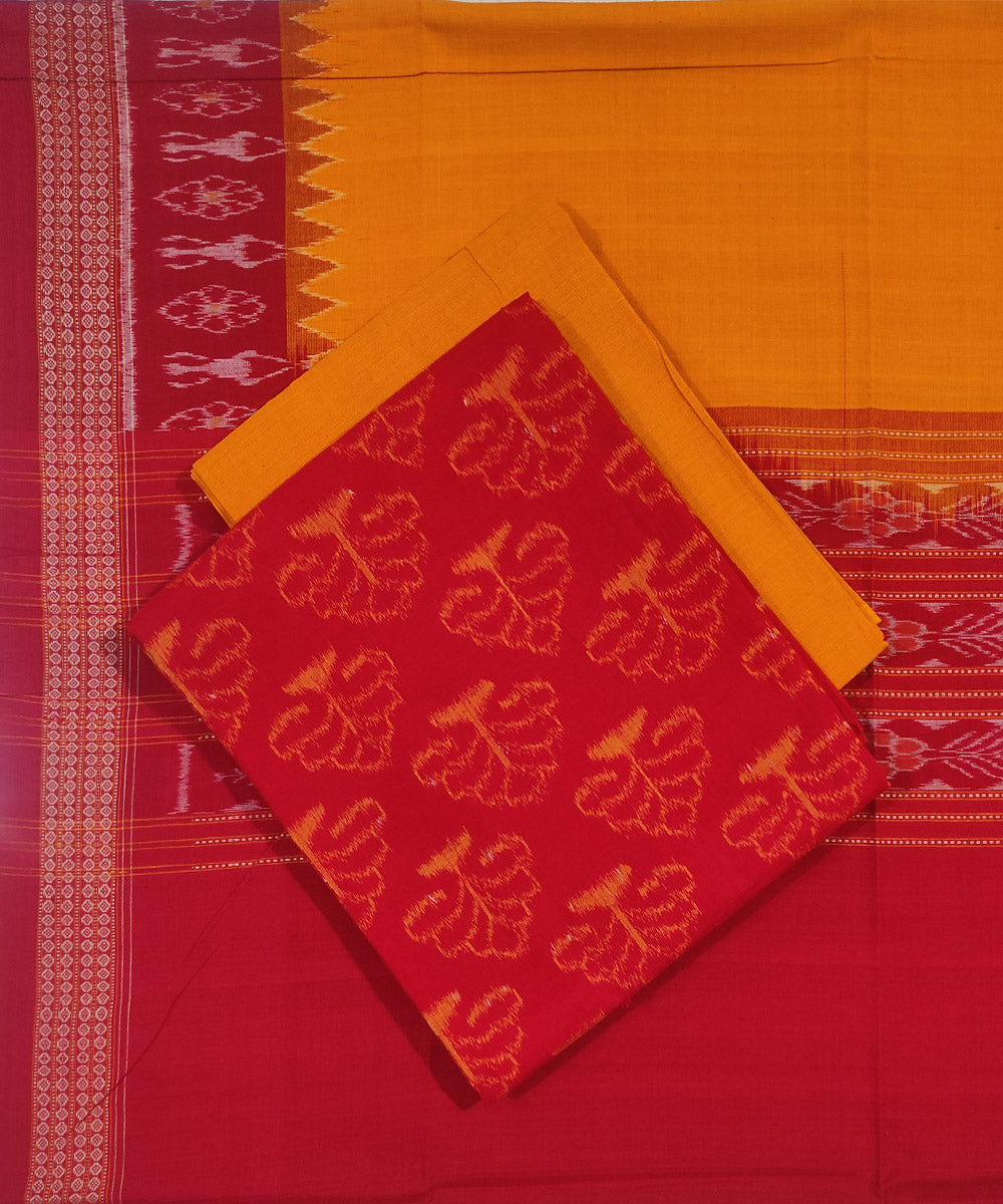 open lace back dress 3pc Red yellow handloom cotton sambalpuri ikat dress material set –  GoSwadeshi