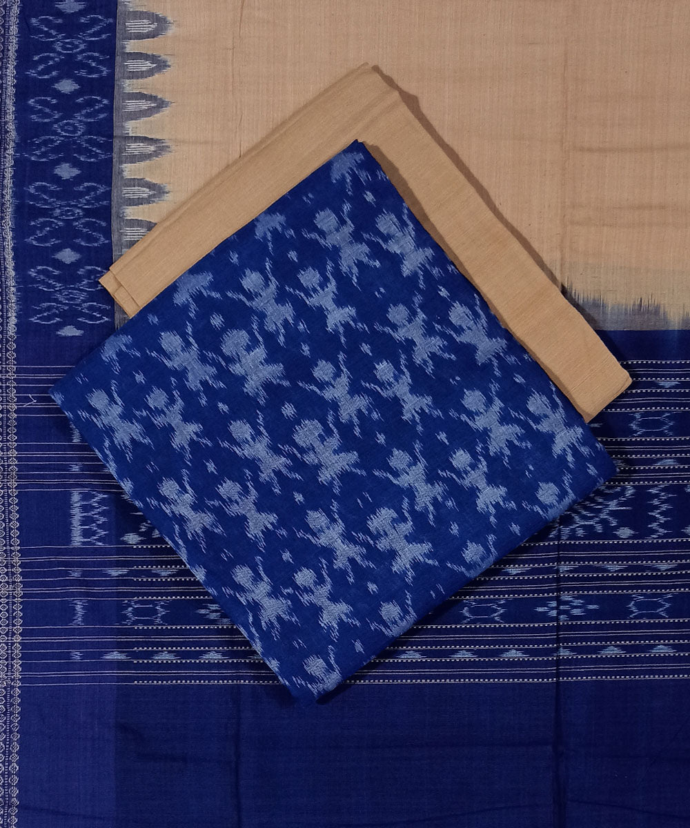 3pc Navy blue beige handwoven sambalpuri cotton dress material GoSwadeshi 3pc Navy blue beige handwoven sambalpuri cotton dress material GoSwadeshi
