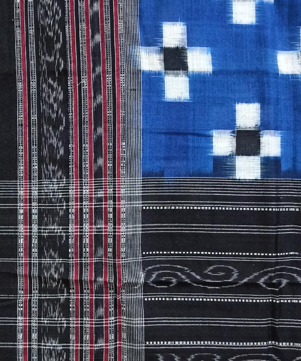 Sky blue black handwoven cotton sambalpuri stole