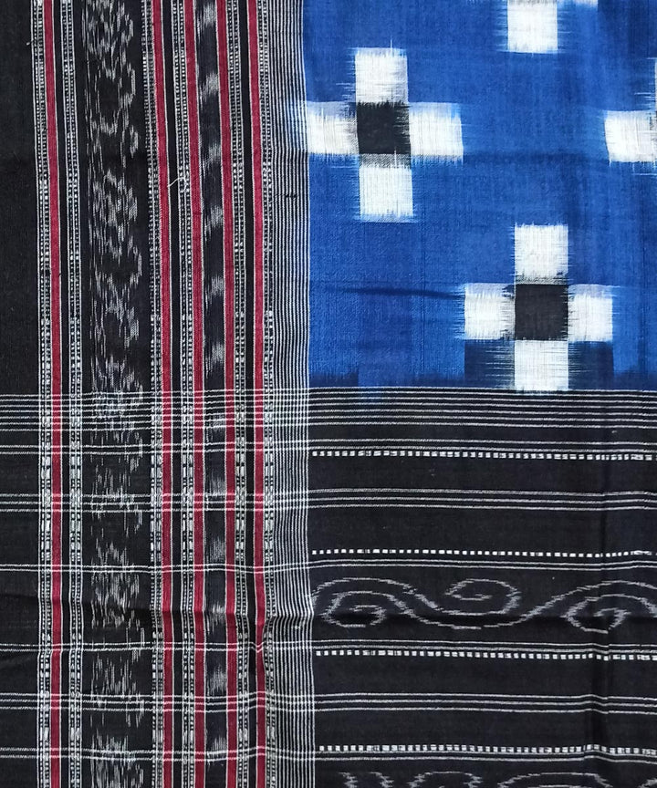 Sky blue black handwoven cotton sambalpuri stole
