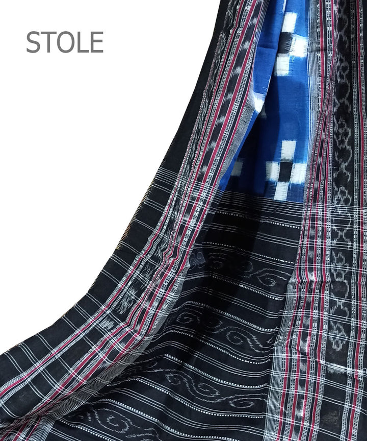 Sky blue black handwoven cotton sambalpuri stole