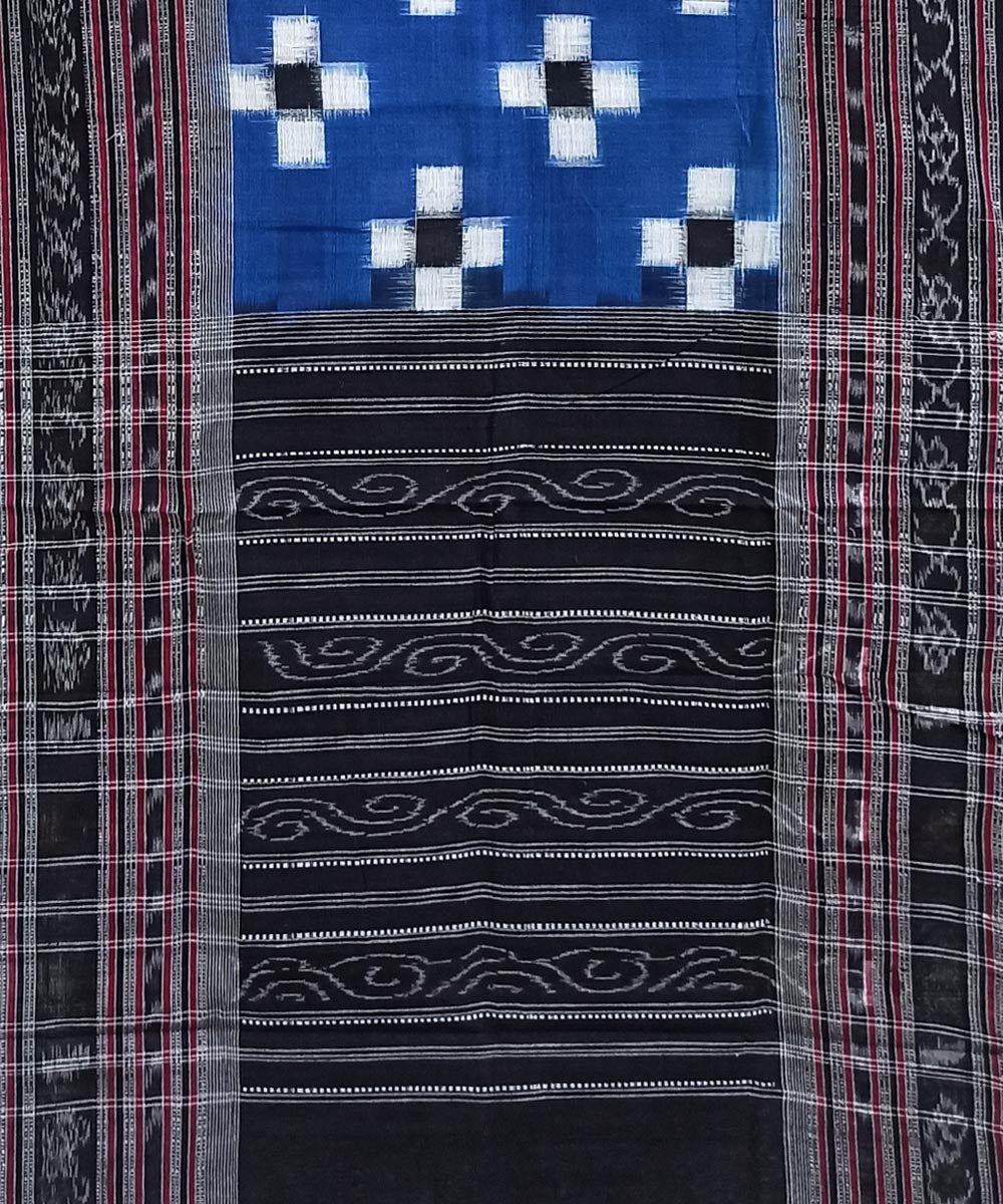 Sky blue black handwoven cotton sambalpuri stole